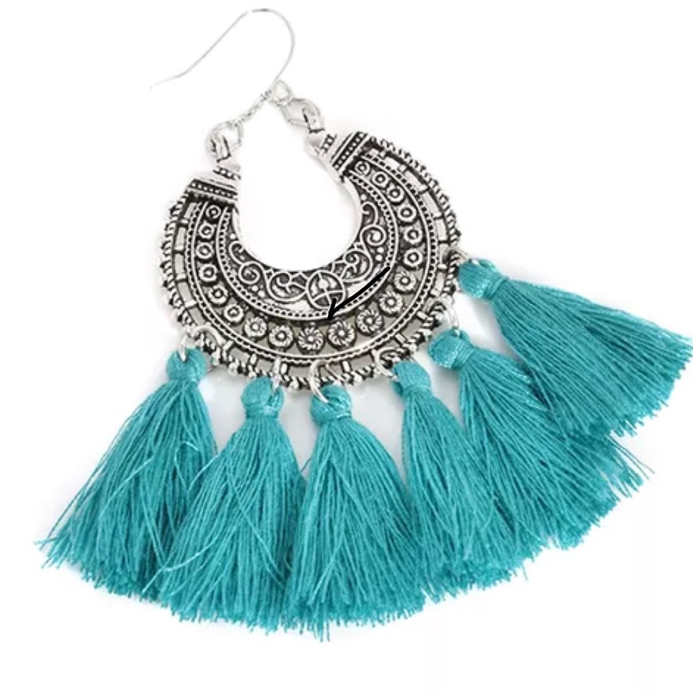 NWT SILVER w/ TURQUOISE TASSELS EARRINGS